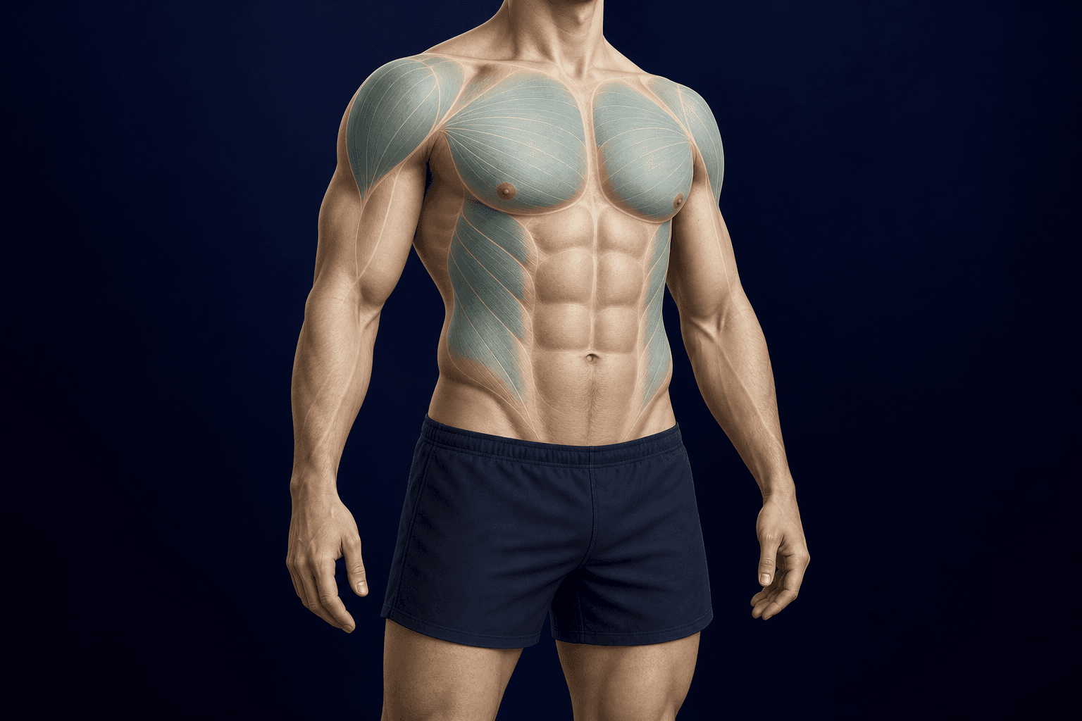 Estudo ilustrado da anatomia do tronco masculino; imagem educativa, sem representar resultado.
